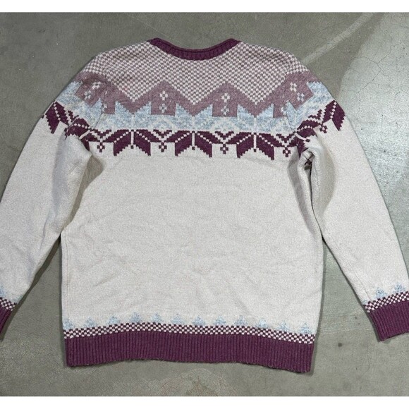 Lands End Sweater Womens Medium Cream Fair Isle Nordic Pullover Ski - Picture 9 of 9